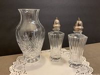 Crystal vase and salt & pepper shakers upright