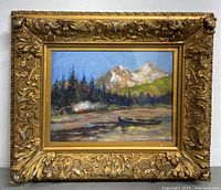 Full view of framed painting showing ornate gold frame and artwork