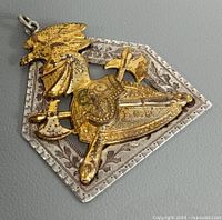 Front view of silver framed gilt Knights of Pythias medal