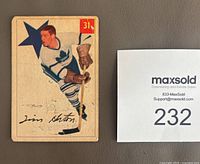 Front of Tim Horton Parkhurst #31 card with MaxSold lot tag