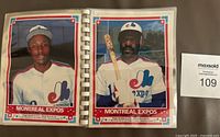 Two posters in binder sleeves showing Montreal Expos players example