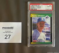 Front of PSA-encased Randy Johnson card showing PSA label with Mint 9 grade