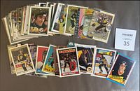 Overview of all 50 sleeved Mario Lemieux cards spread out