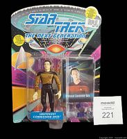 Front view of sealed Data action figure on blister card