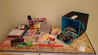 Overview of all office and art supplies on table