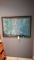 Full view of framed Philadelphia From Space poster on wall