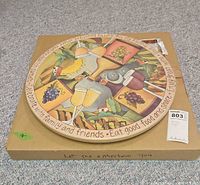 Top view of painted lazy Susan on box