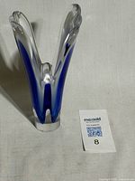 Front view of signed Flygsfors Coquille cobalt blue and clear art glass vase