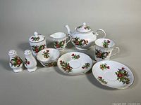 entire nine-piece Royal Grafton Thistle china set displayed