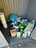 Wide shot of all garden supplies inside shed