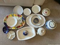 Top-down view of all dishes showing variety and count