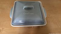 Top view of covered square Crofton casserole dish