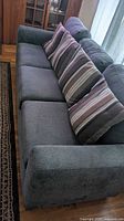 Side angle of sofa highlighting upholstery and arm design