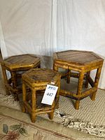 Front view of three bamboo hexagonal stands