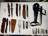 Full lot overview showing all knives and tools laid out