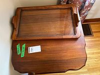 Top view showing removable glass-top tray and wood finish