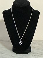 Full view of necklace on display bust showing chain length and pendant