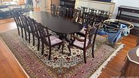 Full view of rug under dining table showing overall size and pattern