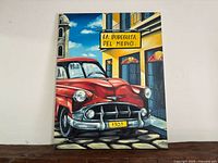 Full view of signed Havana street scene painting on canvas