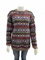 Front view of multicolor wool Fair Isle sweater on mannequin