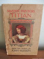 Front cover with title, paste-down portrait, visible stain