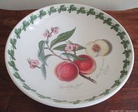 Top view showing peach motif, border and signature