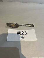 Full view of sterling silver teaspoon on neutral surface