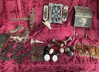 Overview of entire lot on red fabric background