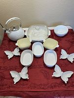 Full lot view showing all items on red cloth