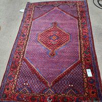 Full view of the hand-knotted Oriental Senneh rug showing overall design and size