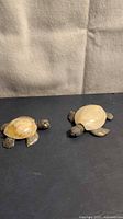 Both turtle figurines side by side showing relative size and color differences