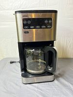 Full view of Braun coffee maker with carafe inserted