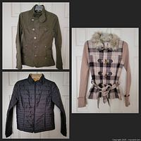 Group shot of all three jackets hung on door