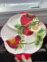 Top view of four-section strawberry motif platter