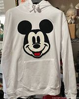 Full view of white Mickey Mouse hoodie front