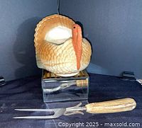 Turkey bowl and carving fork full view
