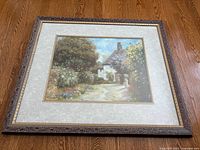 Framed painting showing full artwork, mat and frame