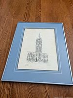 Entire framed Peace Tower sketch showing frame, mats and artwork