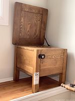 Full view of closed oak commode