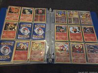 Open binder showing two pages of Pokémon cards in sleeves