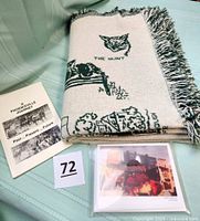 Folded woven throw, Phoenixville book, sealed pack of note cards