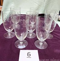 All eight etched water glasses grouped