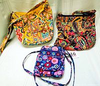 All three Vera Bradley crossbody bags front view