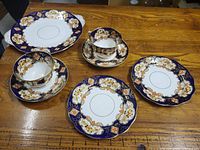 Full set of plates, cups and saucers displayed