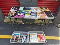 Table display of books and magazines
