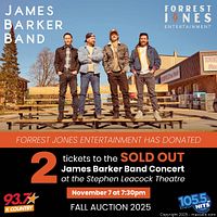 Promotional image showing James Barker Band and ticket details