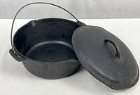 Dutch oven pot with lid propped to show interior