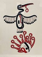 Close-up of bird and marine creature print illustrating design details