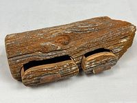 Cedar log trinket box closed, bark exterior visible