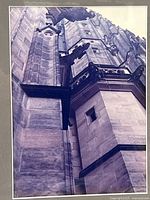 Full view of framed photograph showing cathedral wall and gargoyle